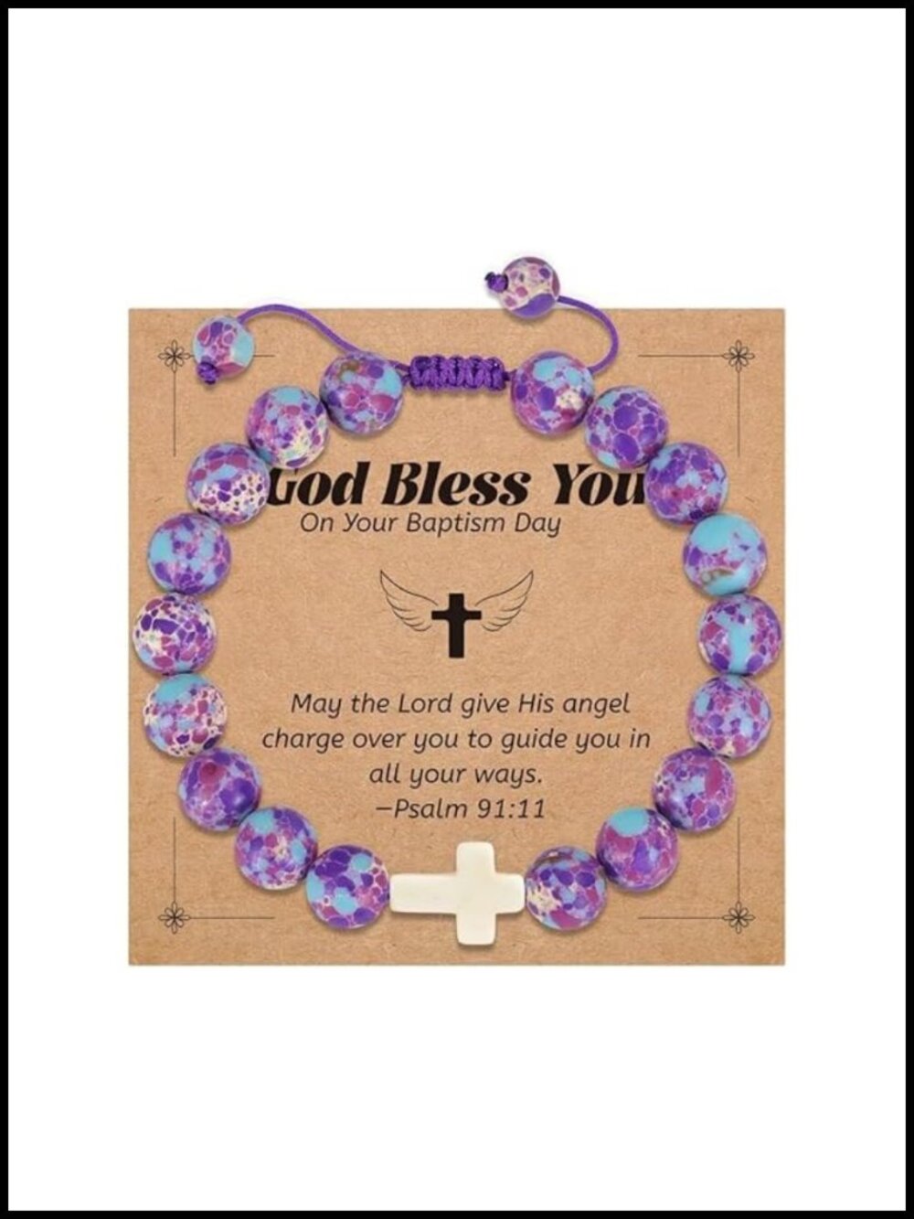 Adjustable Purple Imperial Jasper Cross Bracelet - 8mm Beaded Strand
